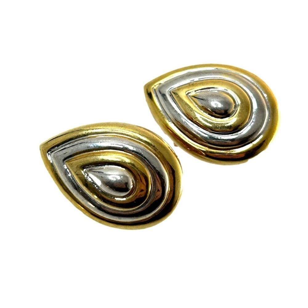 Vintage Tear Drop Silver and Gold Tone Clip On Earrings